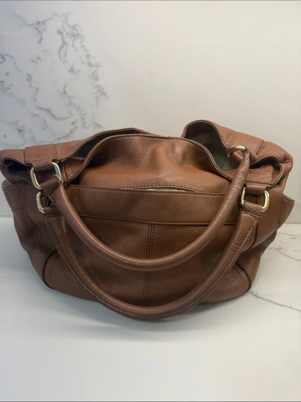 J Crew Classic Brown Leather Tote Handbag